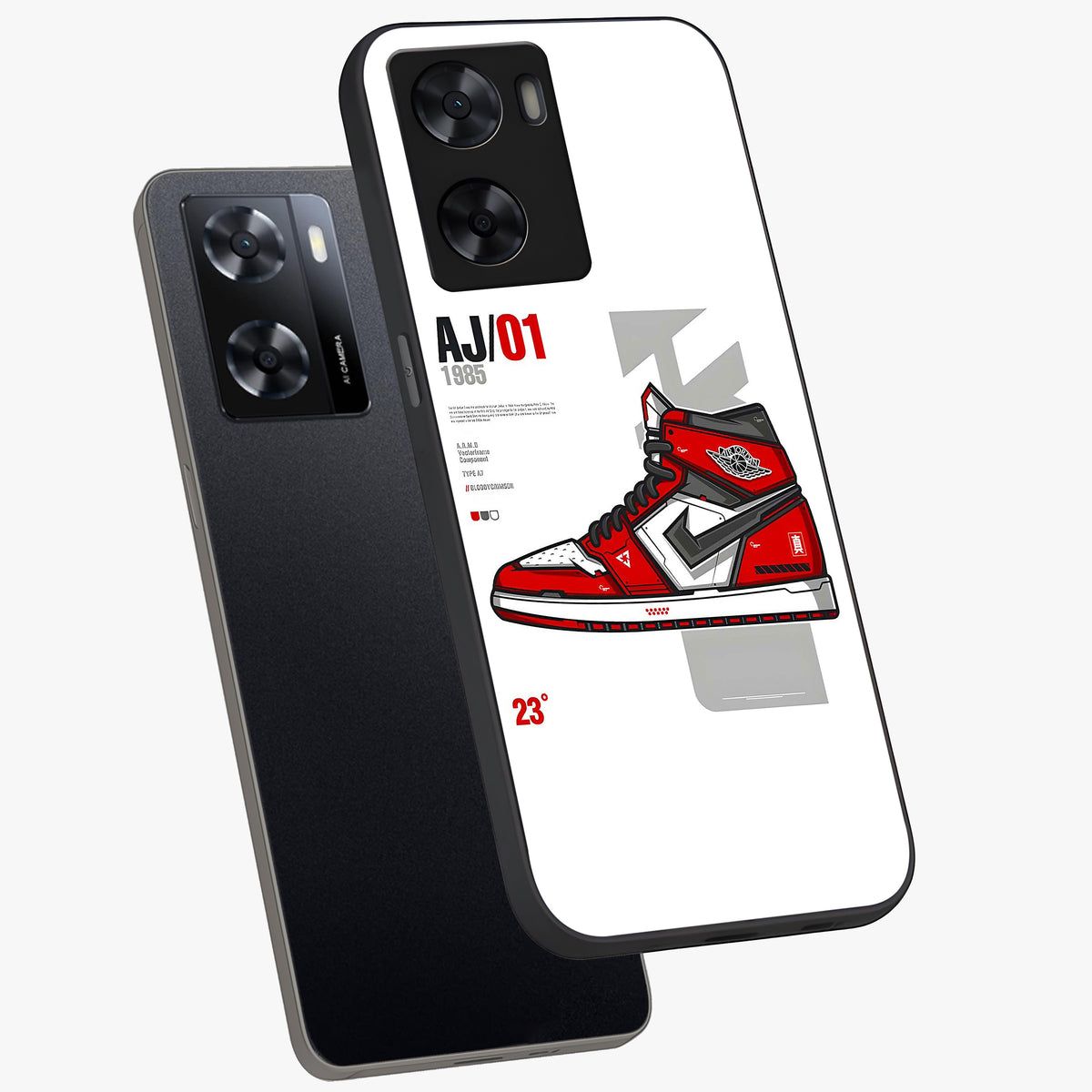 Retro Sneaker Blueprint Glass Case displayed in angled mockup highlighting detailed shoe design with sporty retro aesthetic.