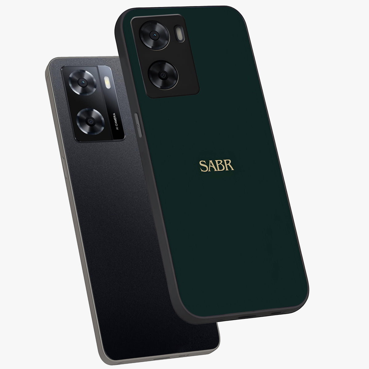 Sabr Minimal Patience Glass Case displayed in angled mockup highlighting simple inspirational design with clean aesthetic style.