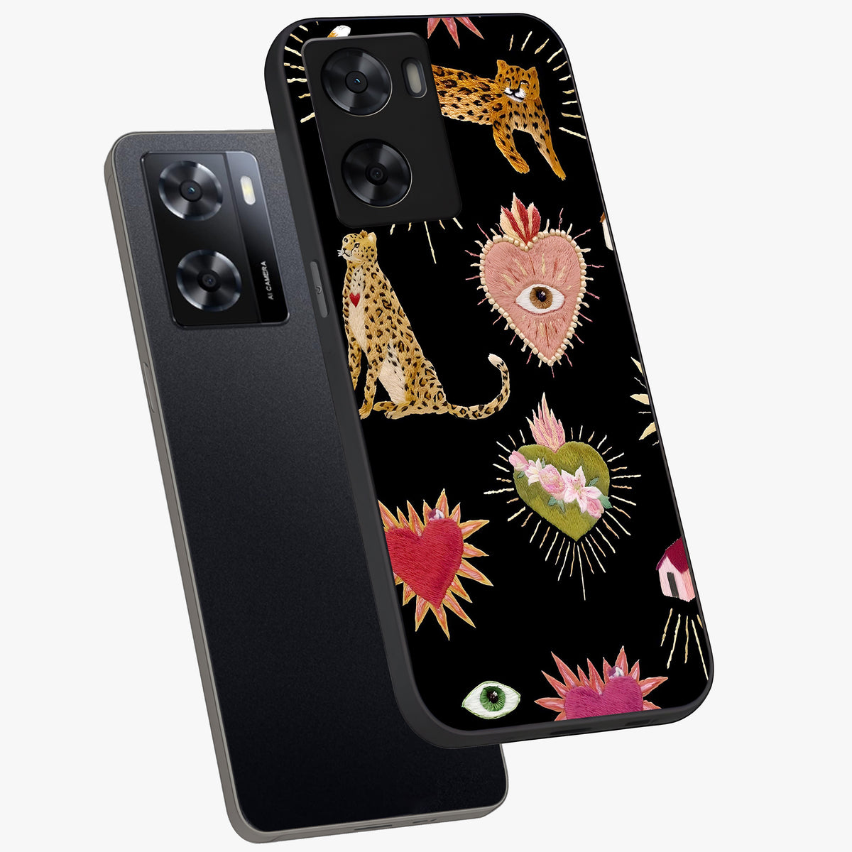 Sacred Jungle Heart Glass Case displayed in angled mockup highlighting lush tropical design with natural aesthetic style.