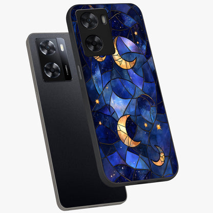 Starlit Sky Tapestry Glass Case displayed in angled mockup highlighting celestial night pattern with artistic aesthetic style.