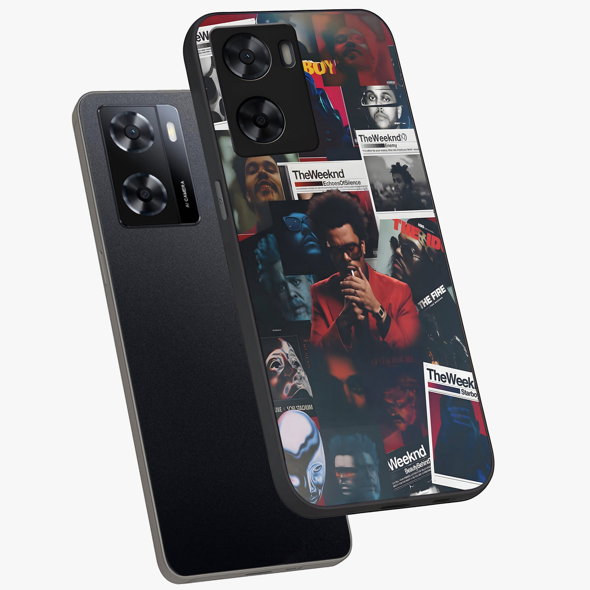 The Weeknd Glass Case displayed in angled mockup highlighting stylish pop culture inspired design with modern aesthetic.