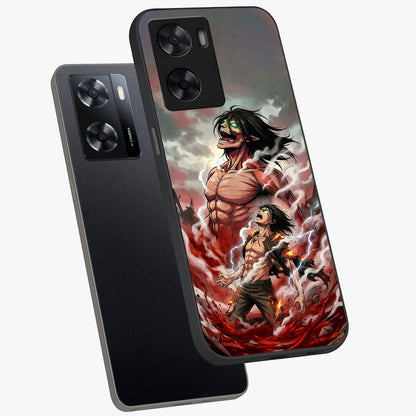 Titan Awakening Fury Glass Case displayed in angled mockup highlighting dramatic giant warrior design with bold anime aesthetic.