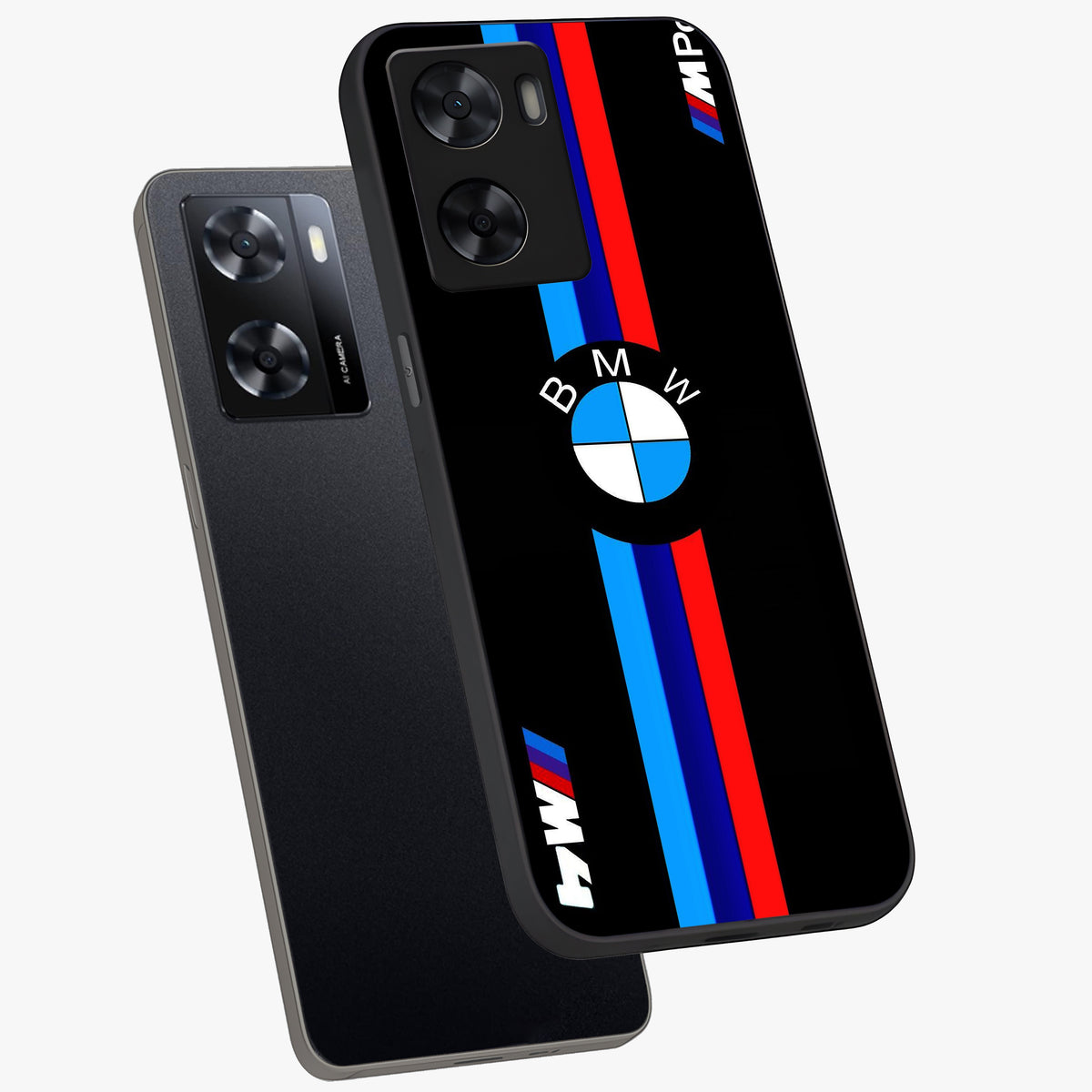 Turbo BMW Beast Glass Case displayed in angled mockup highlighting sleek racing car design with bold automotive aesthetic.