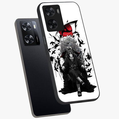 Uchiha Shadow Throne Glass Case displayed in angled mockup highlighting glowing aquatic design with celestial aesthetic.