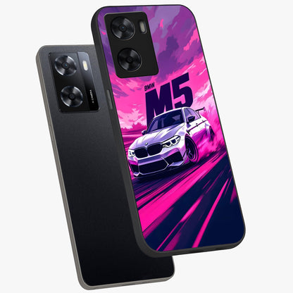 Velocity Drift Pulse Glass Case displayed in angled mockup highlighting dynamic drift design with sporty automotive aesthetic.