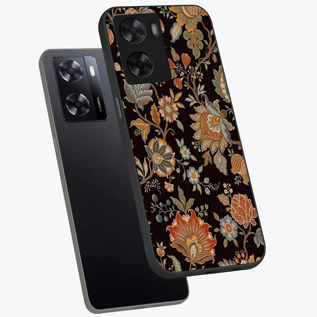 Vintage Floral Dream Glass Case displayed in angled mockup highlighting elegant vintage flower design with soft aesthetic style.