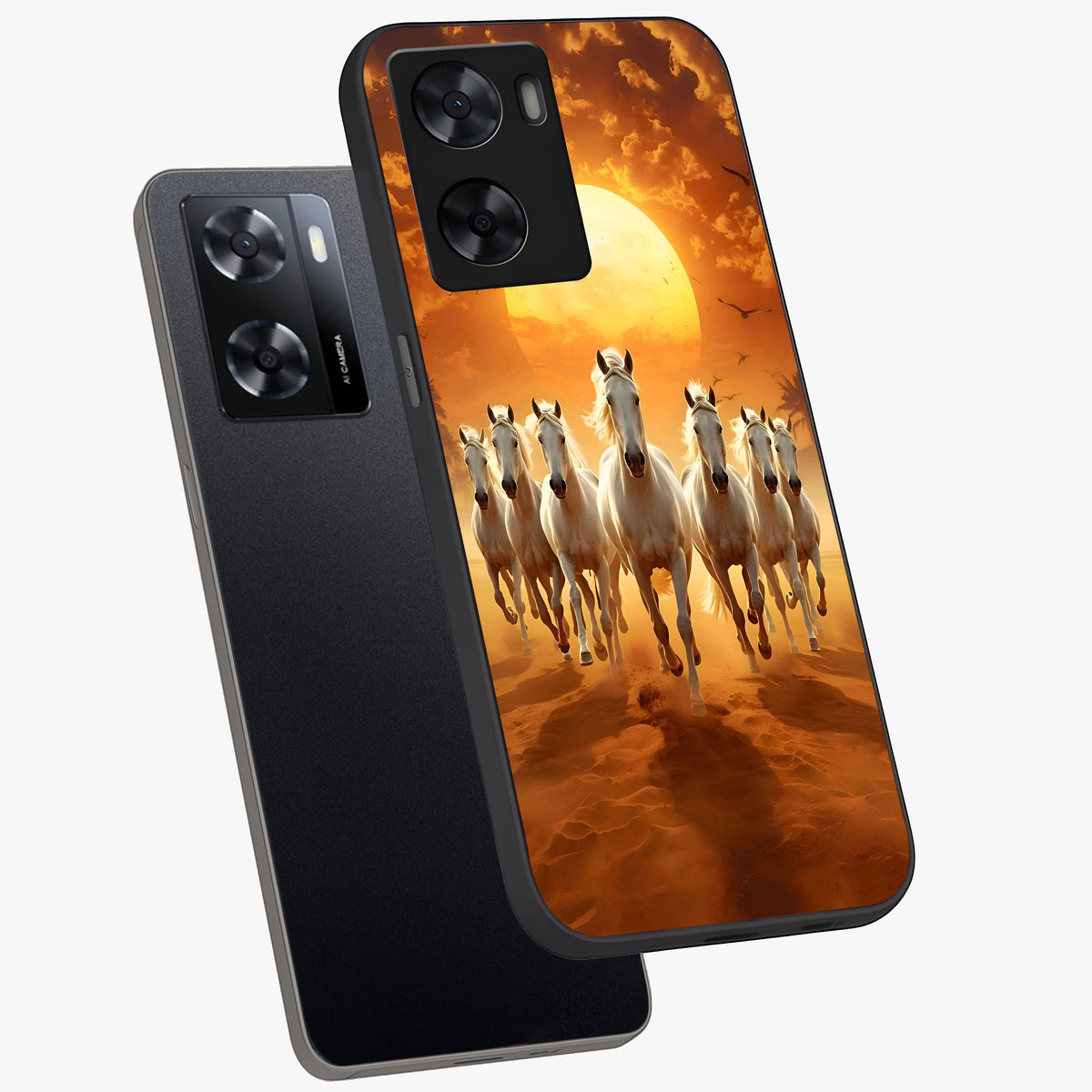 Wild Sunset Majesty Glass Case displayed in angled mockup highlighting vibrant sunset sky design with scenic aesthetic.