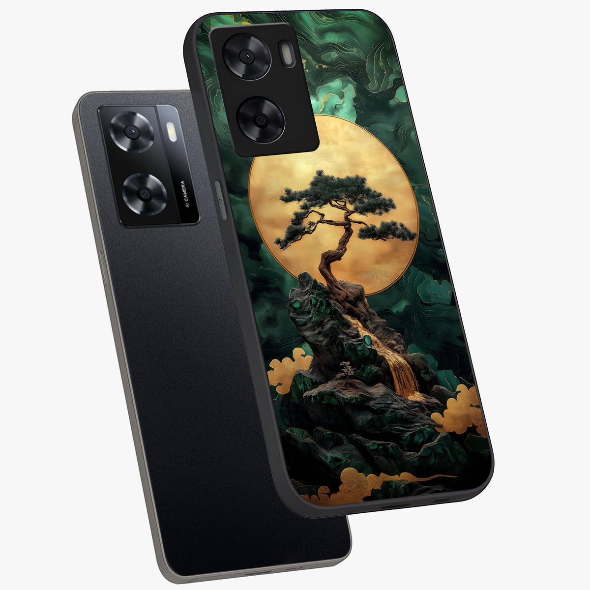 Zen Moon Rise Glass Case displayed in angled mockup highlighting peaceful lunar design with zen aesthetic style.
