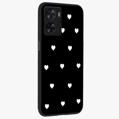 Cute And Simple White Hearts Glass Case upright view showcasing simple white hearts artwork with soft minimal theme.