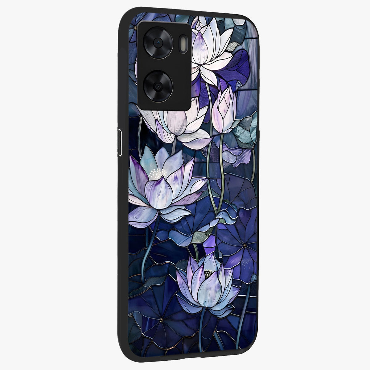 Gloss Petal Rush Glass Case upright view showcasing dynamic floral petal artwork with modern botanical theme.