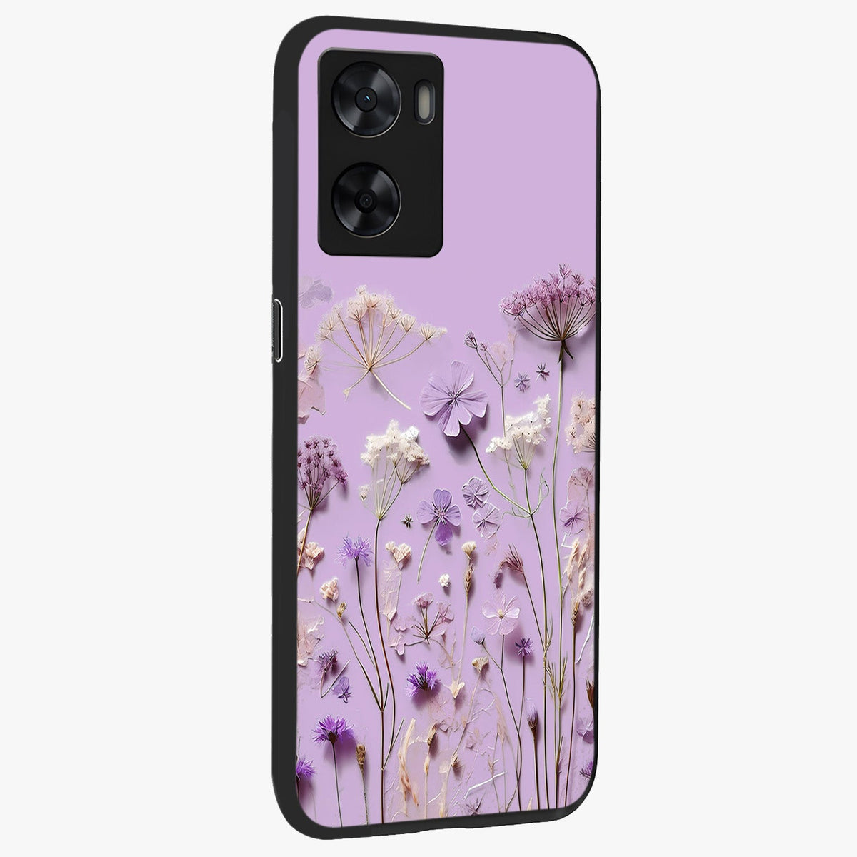 Lavender Blossom Dream Glass Case upright view showcasing delicate lavender blossom artwork with peaceful floral theme.