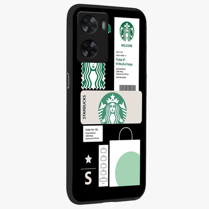 Starbucks Mocha Glass Case upright view showcasing trendy coffee inspired artwork with modern lifestyle theme.