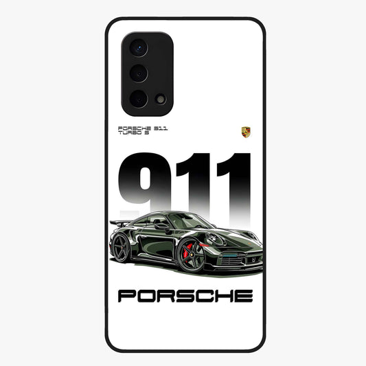 911 Turbo Dominance Glass Case showing clean flat back view with bold 911 sports car artwork and glossy glass finish.