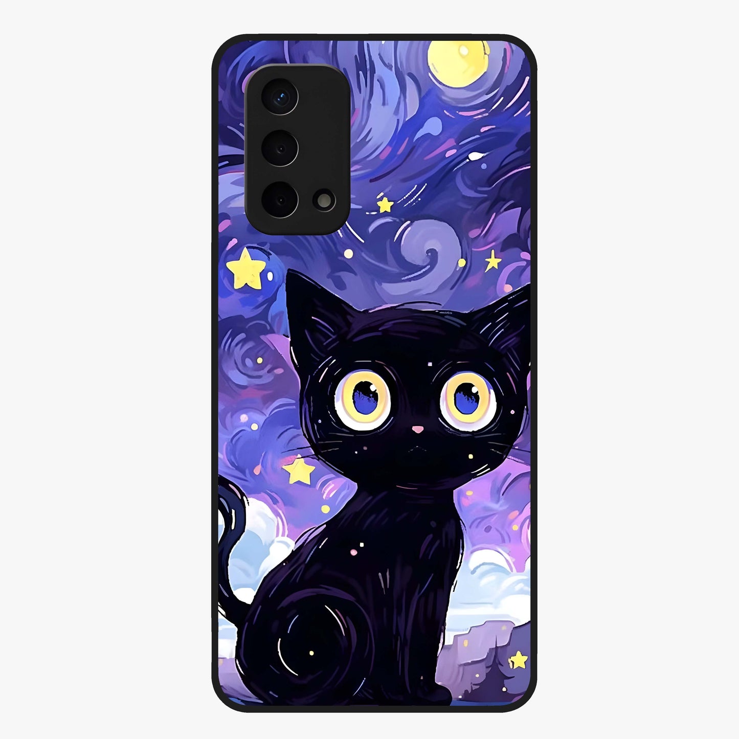 Abstract Cat Art Glass Case showing flat back view with artistic cat illustration and glossy glass finish.