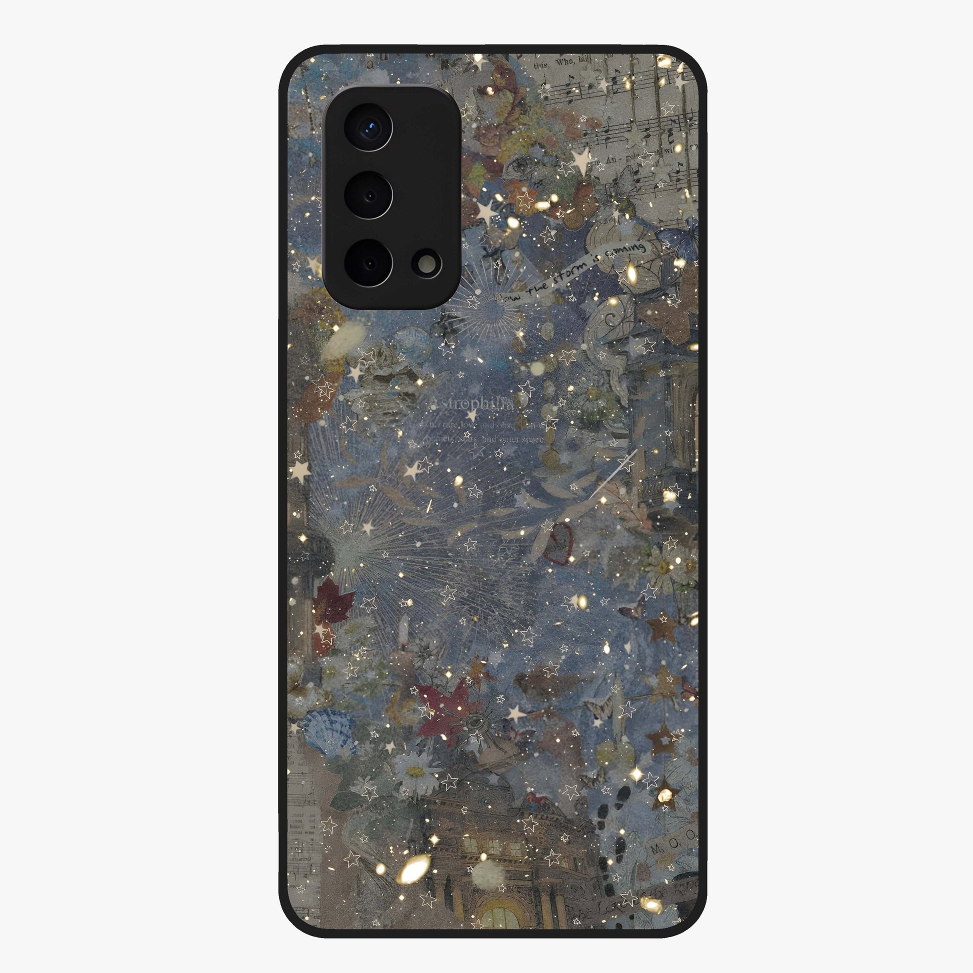 Aesthetic Astrolophia Glass Case showing flat back view with dreamy aesthetic design and glossy glass finish.
