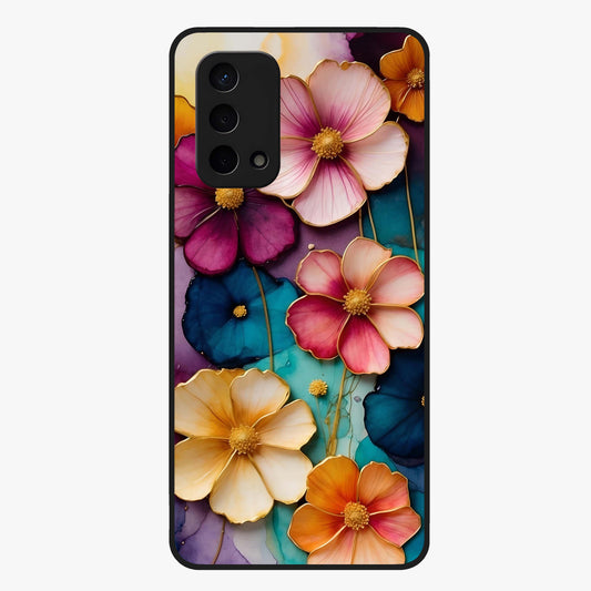 Artlyn Grace Flower Pattern Glass Case showing flat back view with elegant floral pattern artwork and glossy glass finish.