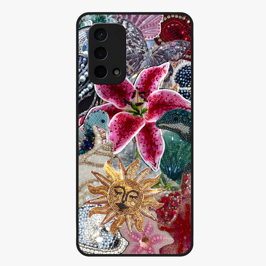 Beaded Garden Fantasy Glass Case showing flat back view with dreamy garden bead artwork and glossy glass finish.