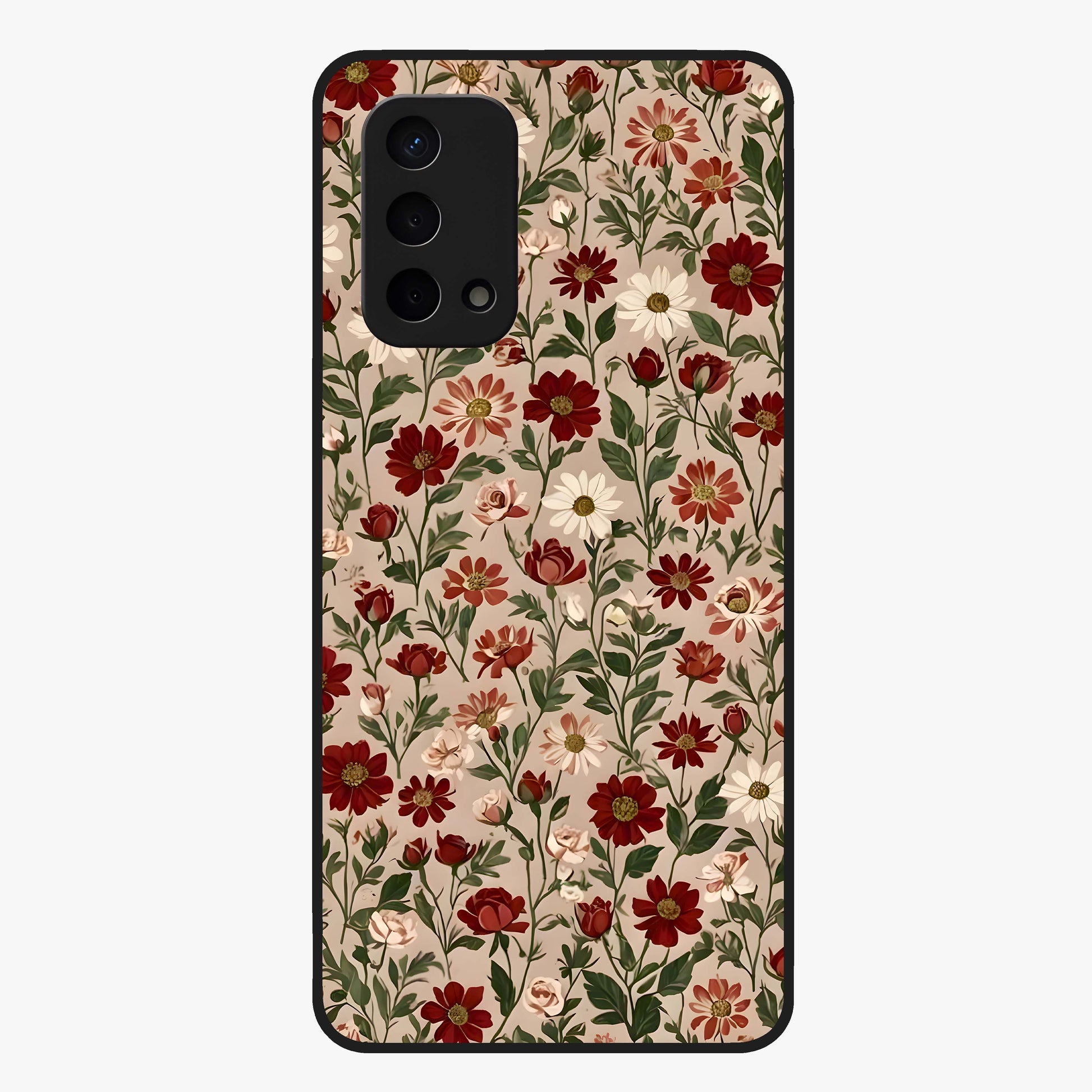 Biege Flower With Leaf Glass Case showing flat back view with soft beige floral artwork and glossy glass finish.