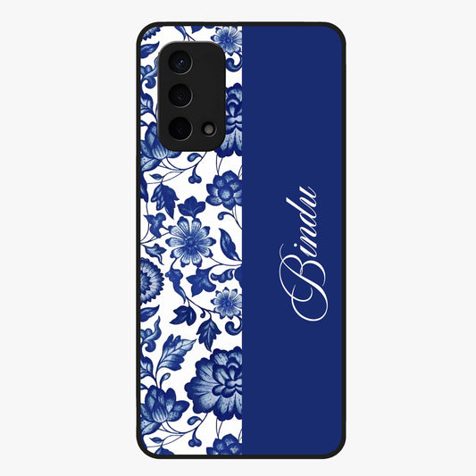 Blue Vintage Floral Pattern Glass Case upright view showcasing timeless floral illustration with vintage inspired style.