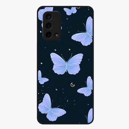 Butterfly With Stars Pattern Glass Case showing flat back view with butterfly and star pattern artwork and glossy glass finish.