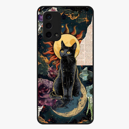 Celestial Black Cat Glass Case showing flat back view with mystical black cat artwork and glossy glass finish.