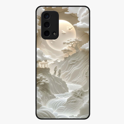 Celestial Origami Glass Case showing flat back view with artistic origami inspired celestial artwork and glossy glass finish.