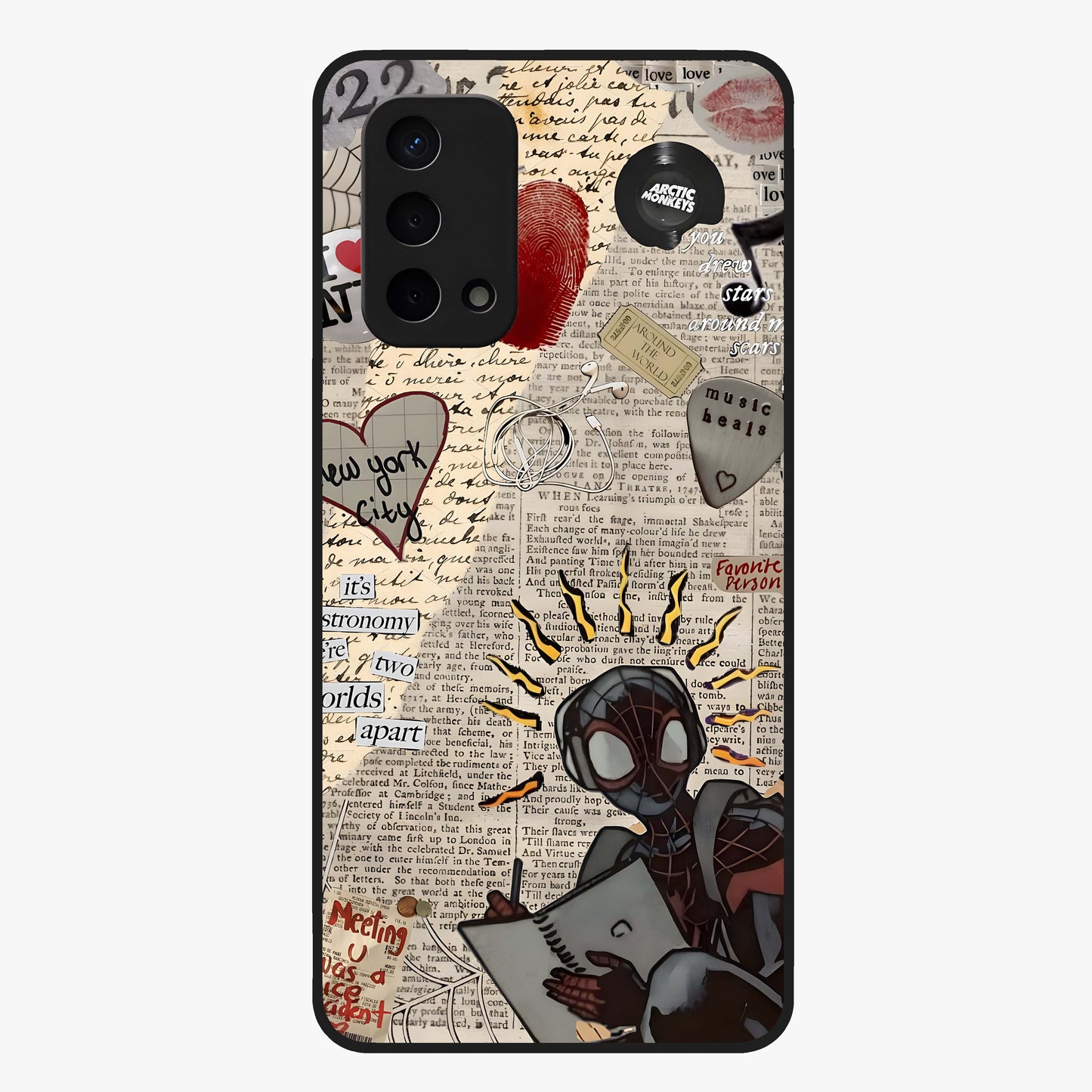 City Dream Sketch Glass Case showing flat back view with artistic city skyline sketch artwork and glossy glass finish.