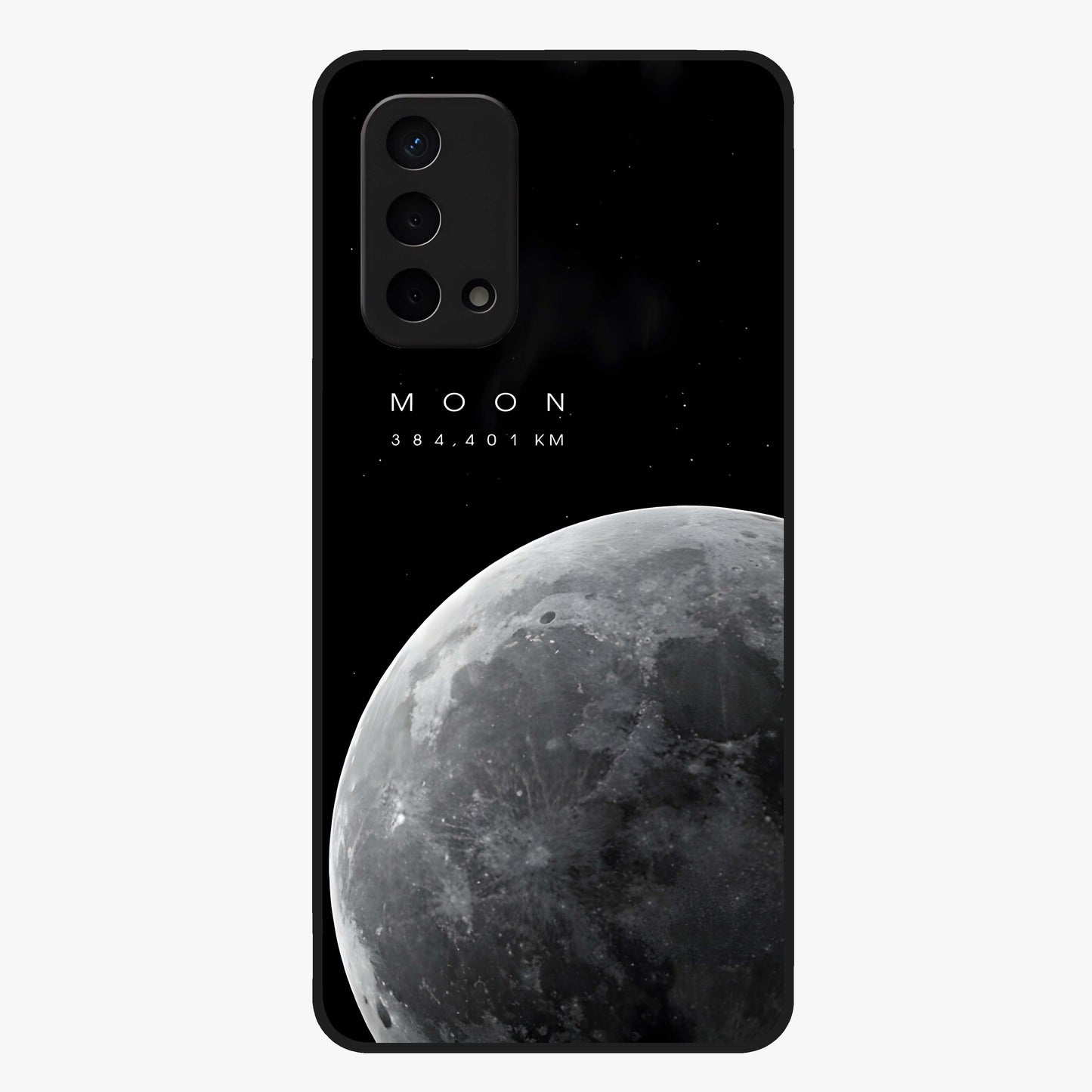 Cosmic Moon Glow Glass Case showing flat back view with glowing moon artwork and glossy glass finish.