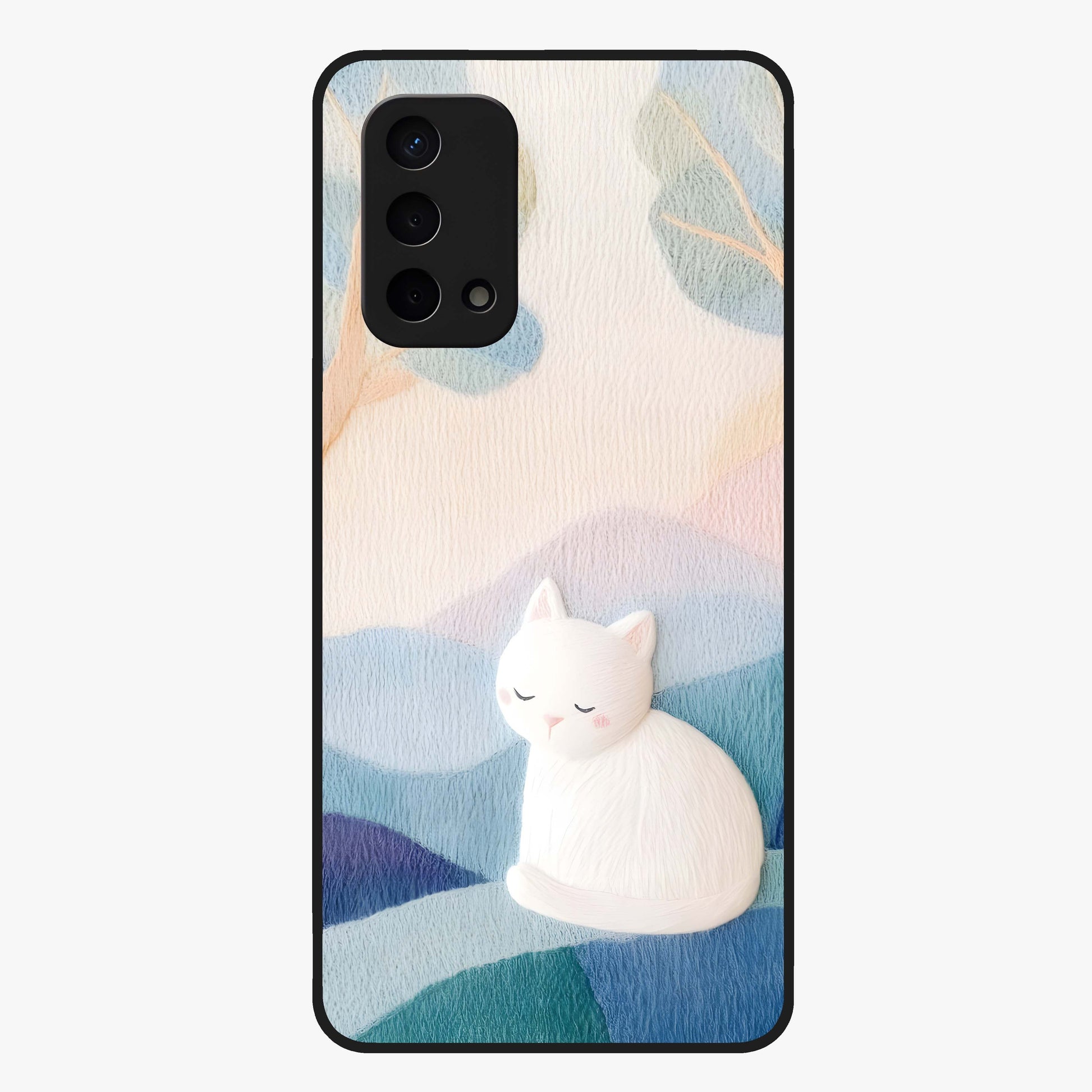 Cotton Dream Cat Glass Case showing flat back view with soft dreamy cat artwork and glossy glass finish.