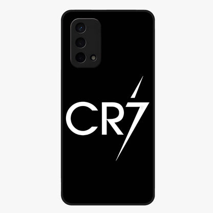 Cr7 Elite Strike Glass Case showing flat back view with dynamic football inspired artwork and glossy glass finish.