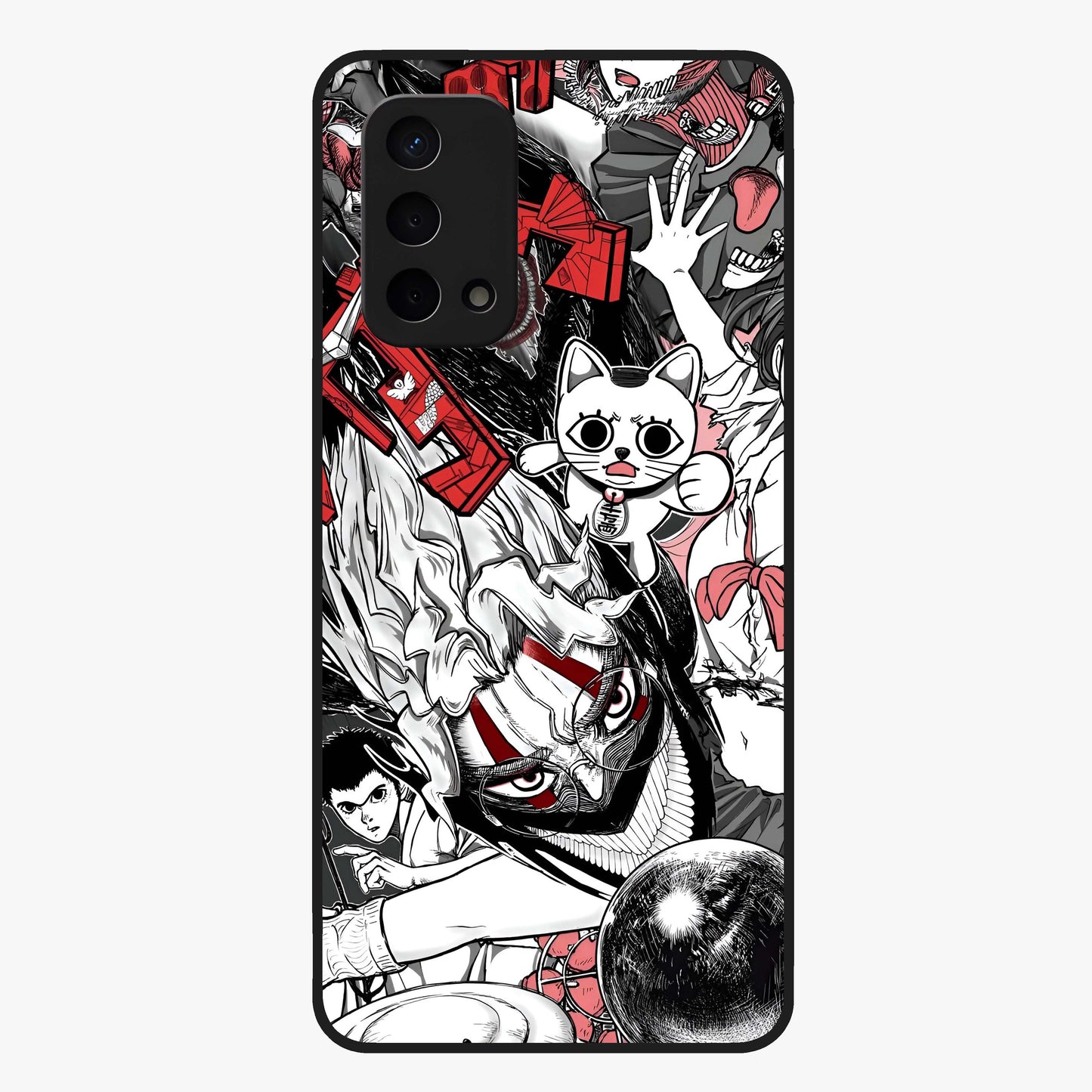 Crimson Chaos Panel Glass Case showing flat back view with bold crimson abstract artwork and glossy glass finish.