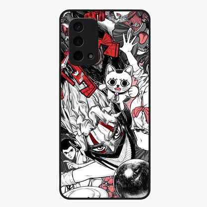 Crimson Chaos Panel Glass Case showing flat back view with bold crimson abstract artwork and glossy glass finish.