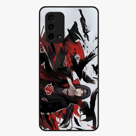 Crimson Crow Illusion Glass Case showing flat back view with artistic crow illusion artwork and glossy glass finish.
