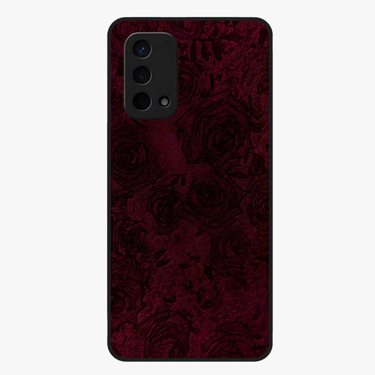 Crimson Fade Flow Glass Case showing flat back view with flowing crimson gradient artwork and glossy glass finish.