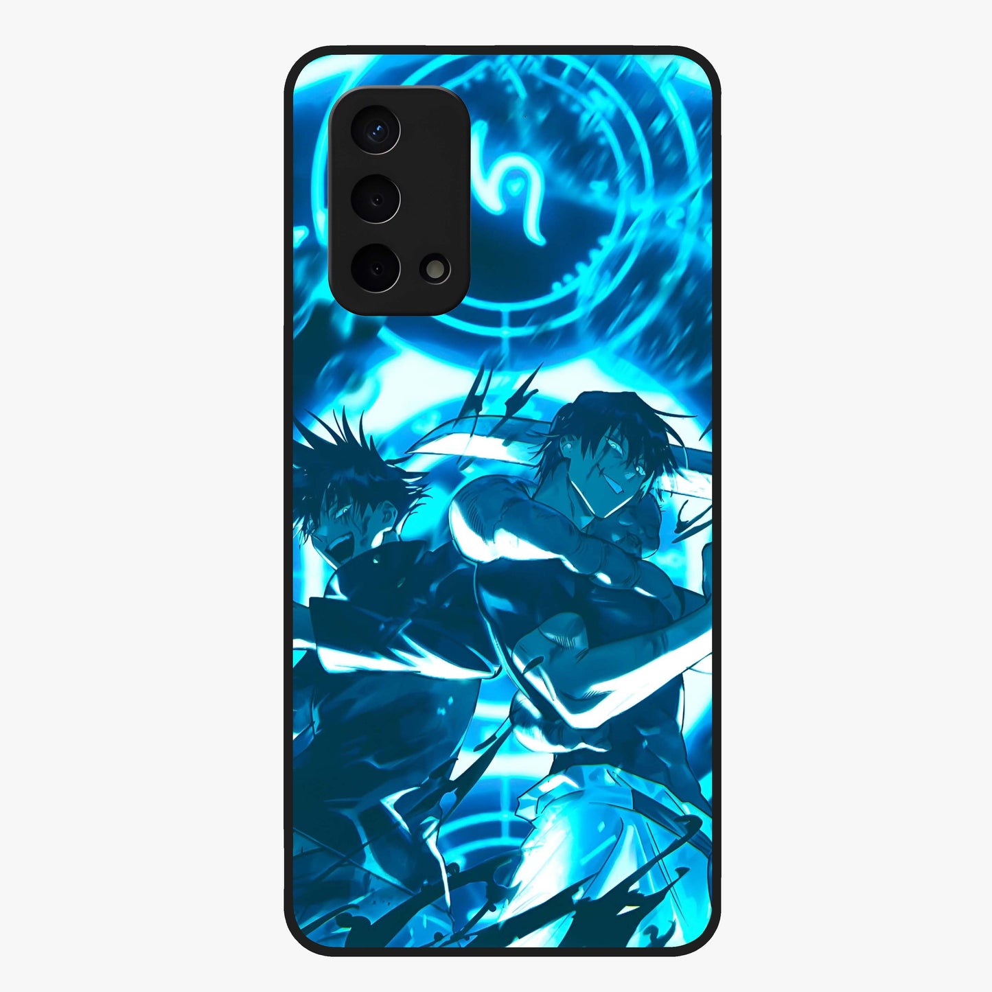 Cursed Energy Clash Glass Case showing flat back view with intense cursed energy artwork and glossy glass finish.