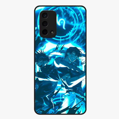 Cursed Energy Clash Glass Case showing flat back view with intense cursed energy artwork and glossy glass finish.