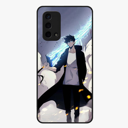Dark Lightning Anime Warrior Glass Case showing flat back view with intense anime warrior artwork and glossy glass finish.