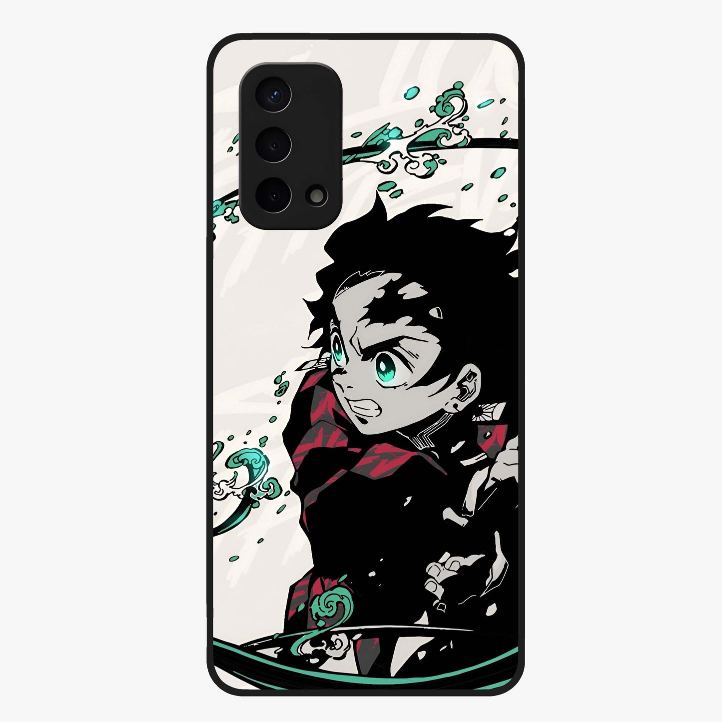 Demon Slayer Glass Case showing flat back view with bold anime inspired artwork and glossy glass finish.