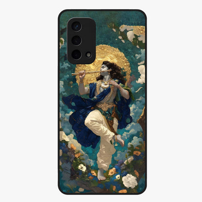 Divine Krishna Art Glass Case showing flat back view with Lord Krishna artwork and glossy glass finish.