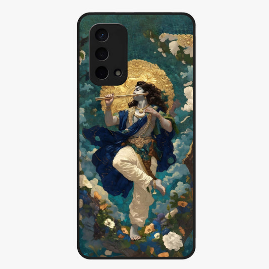 Divine Krishna Art Glass Case showing flat back view with Lord Krishna artwork and glossy glass finish.