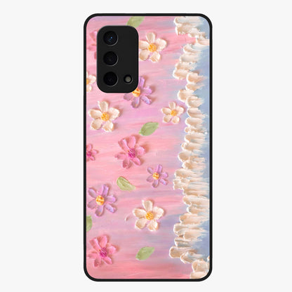 Dreamy Painted Garden Glass Case showing flat back view with artistic painted floral garden artwork and glossy glass finish.