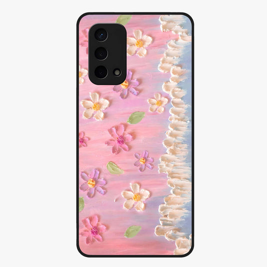 Dreamy Painted Garden Glass Case showing flat back view with artistic painted floral garden artwork and glossy glass finish.