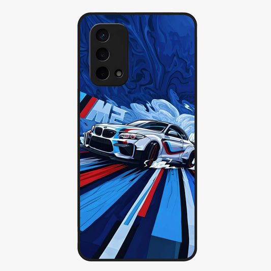 Drift Power Rush Glass Case showing flat back view with dynamic racing inspired artwork and glossy glass finish.
