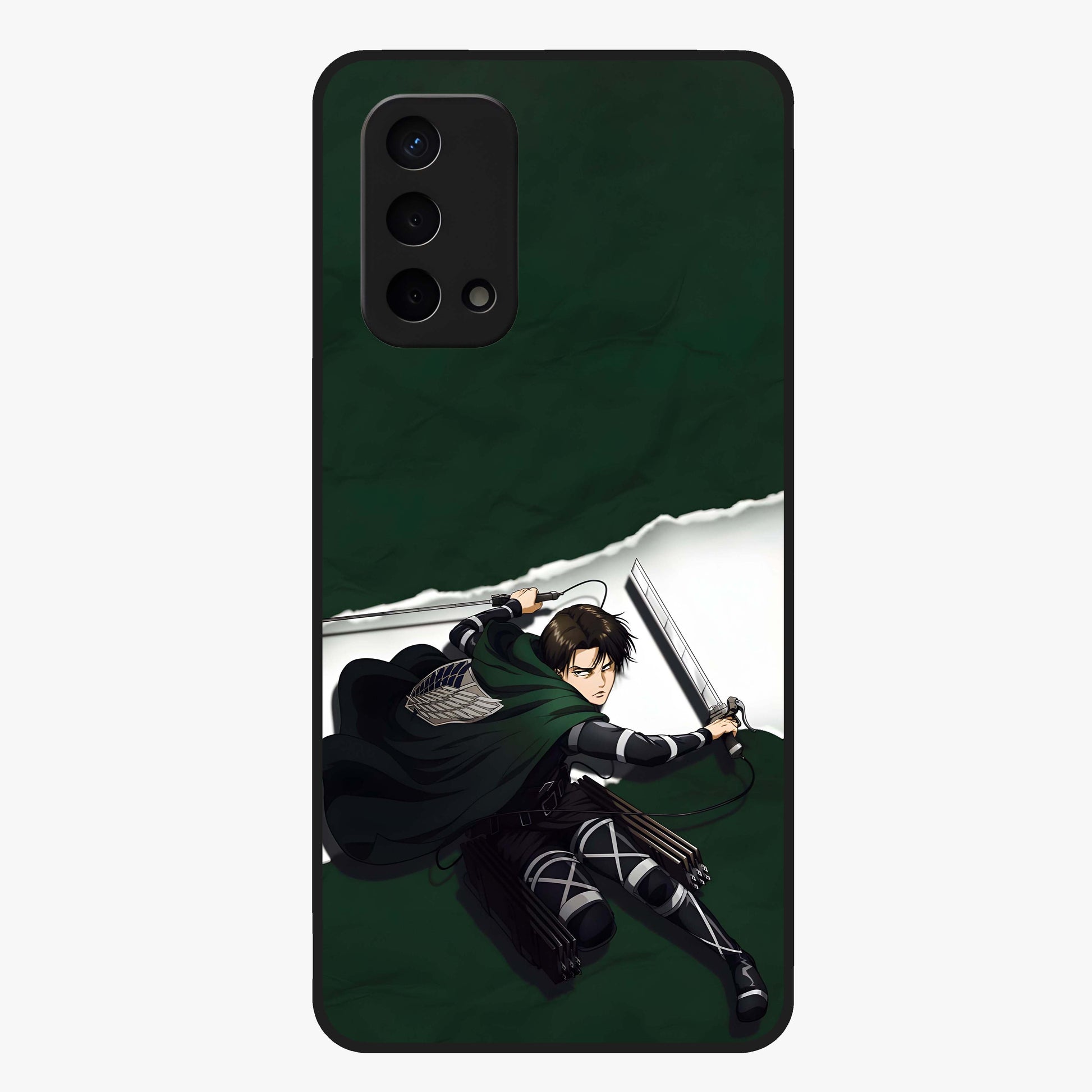 Emerald War Vanguard Glass Case showing flat back view with powerful warrior themed artwork and glossy glass finish.