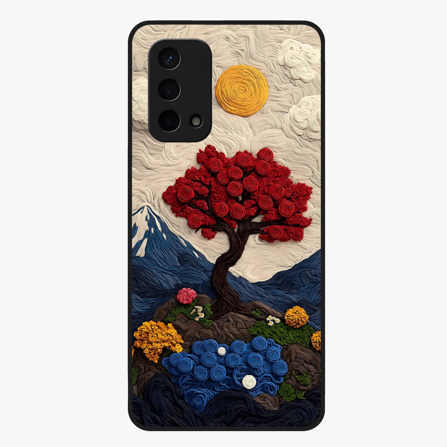 Eternal Nature Tapestry Glass Case showing flat back view with intricate nature tapestry artwork and glossy glass finish.