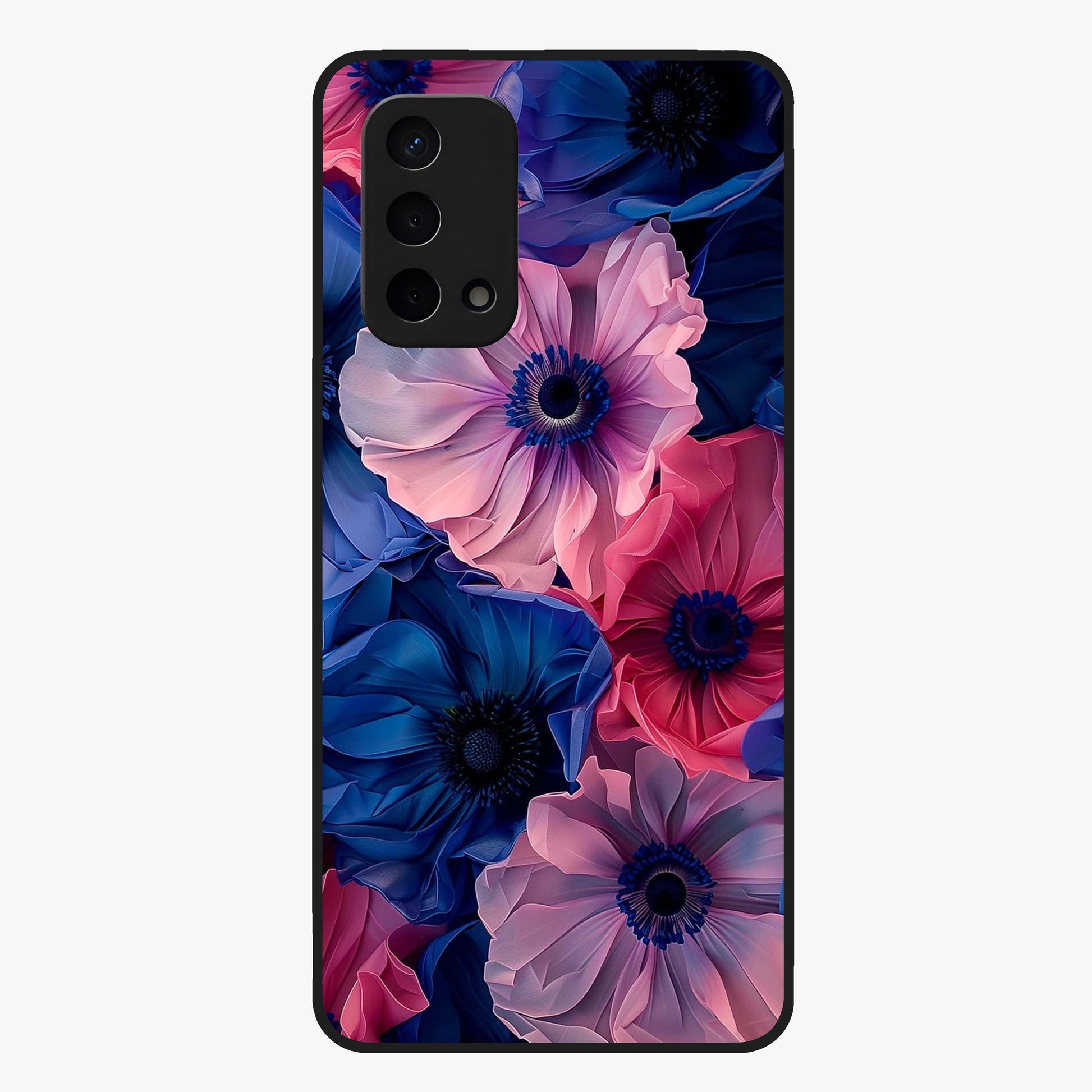 Flower Paper Art Pattern Glass Case showing flat back view with paper cut style floral artwork and glossy glass finish.