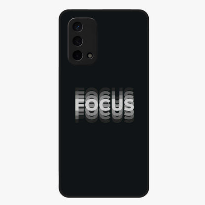 Focus Mode On Glass Case showing flat back view with bold motivational typography design and glossy glass finish.