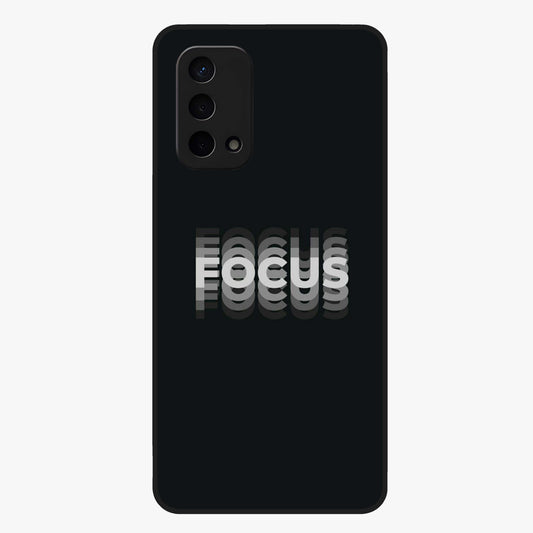 Focus Mode On Glass Case showing flat back view with bold motivational typography design and glossy glass finish.