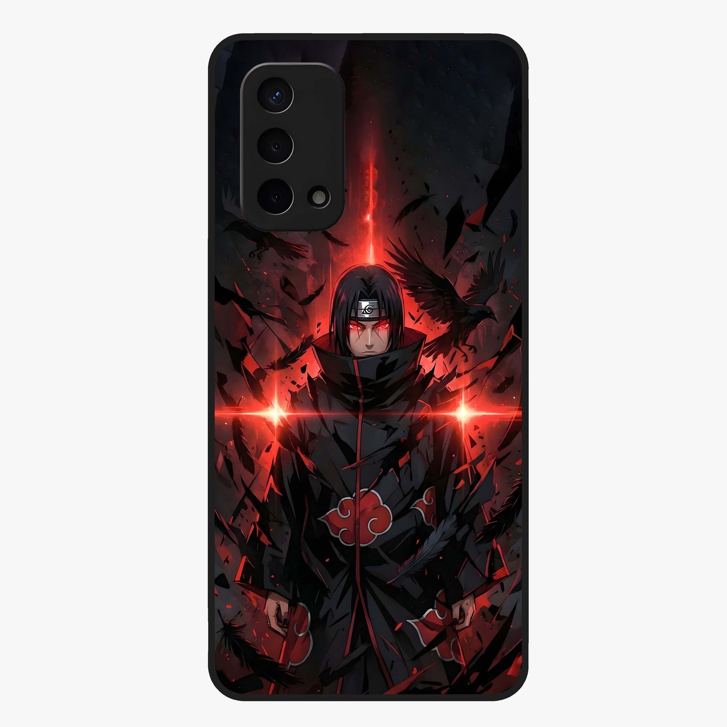Focused Blade Discipline Glass Case showing flat back view with warrior sword themed artwork and glossy glass finish.