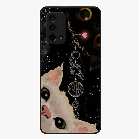 Galactic Cat Glass Case showing flat back view with cosmic cat artwork and glossy glass finish.